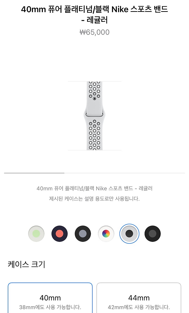 퓨어 플래티넘 / 블랙 나이키 스포츠밴드 40mm