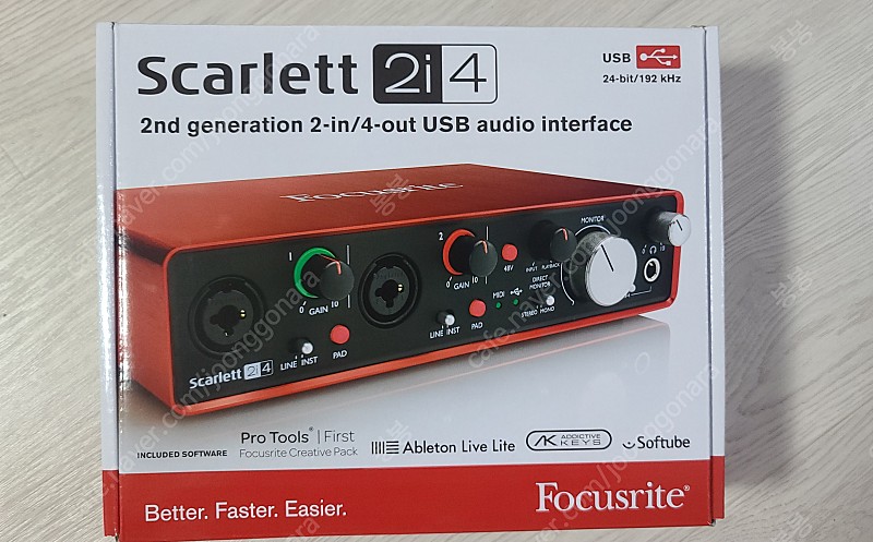 스칼렛(scarlett) 2i4 오디오인터페이스 2세대 미사용 풀박스 레코딩 장비 오인페스칼렛(scarlett) 2i4 오디오인터페이스 2세대 미사용 풀박스 레코딩 장비 오인페