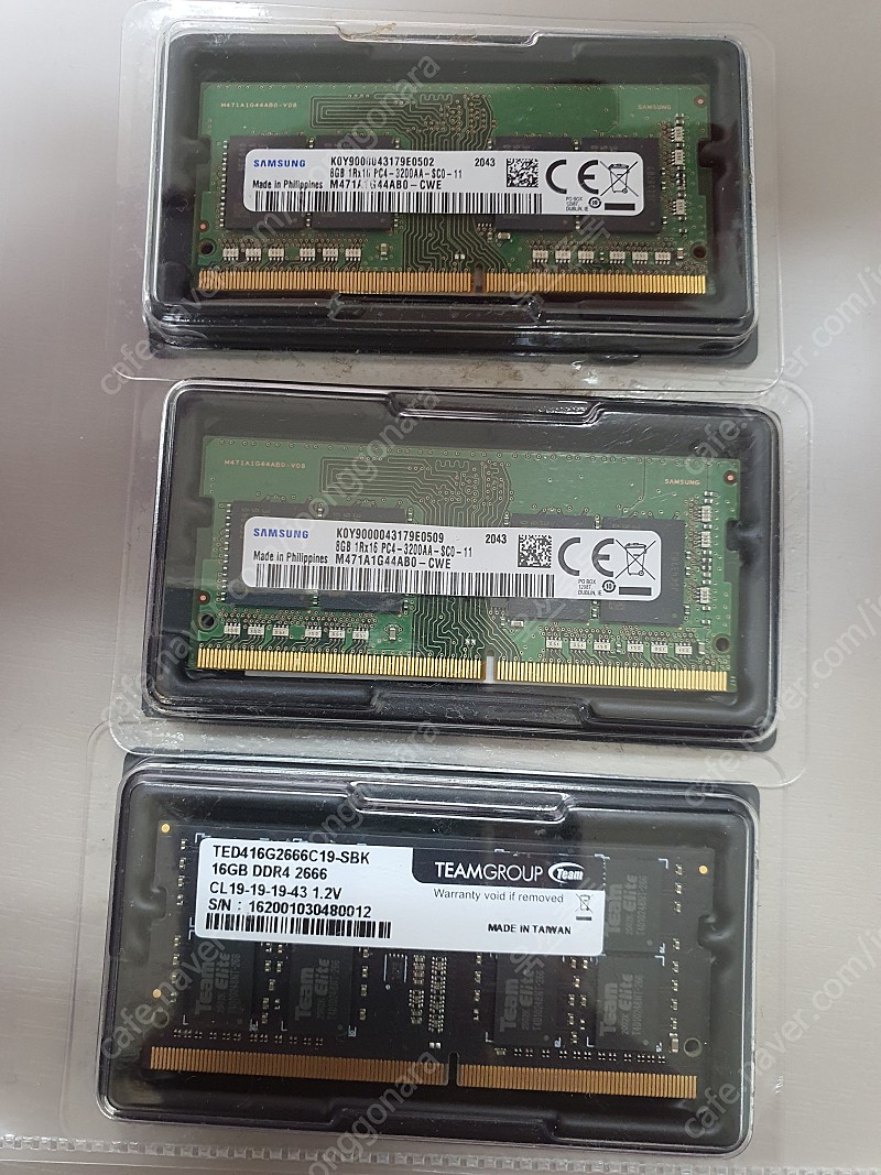 노트북용 RAM PC3200 삼성 8GB x 2 , PC2666 16GB X1 teamgroup 팝니다.
