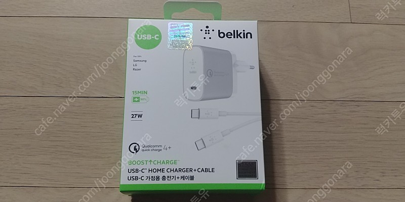 벨킨 퀄컴 퀵차지 4.0+ 고속 충전기 27W + C타입 케이블 F7U074kr